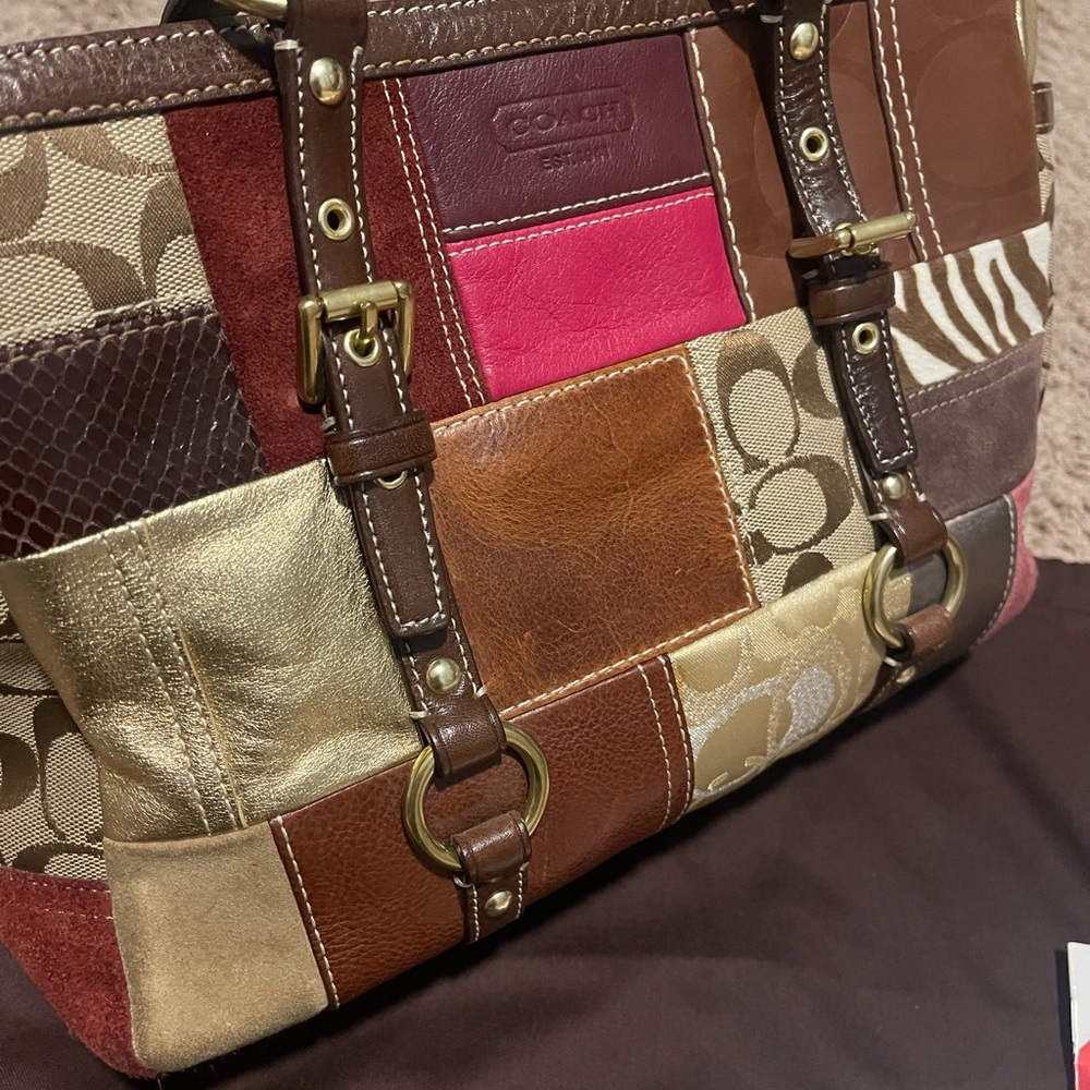 Vintage Y2K Coach Holiday Patchwork Tote Bag